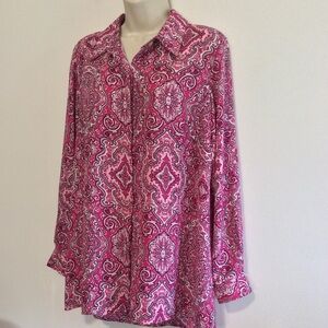 EL-LA designs red pink fair isle print tunic top